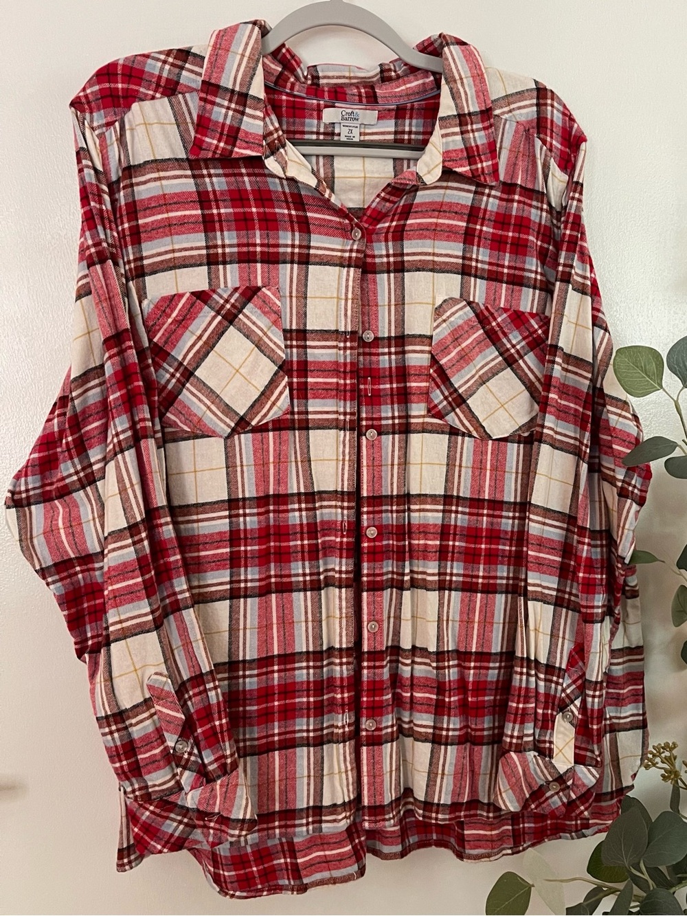 croft & barrow Red, White & Yellow Plaid Shirt - Women's Plus